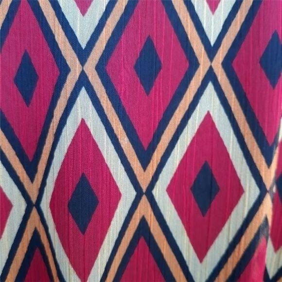 Badgley Mischka Mod Ikat Sheer Kimono Sleeve Beaded V-neck Cinched Top Red Sz L - Picture 9 of 16